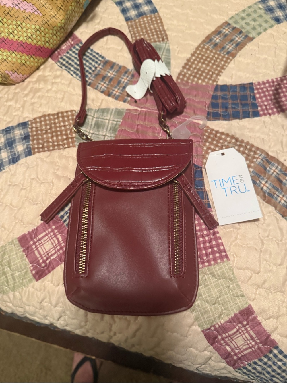 Time and Tru Burgundy Faux-Leather Crossbody
